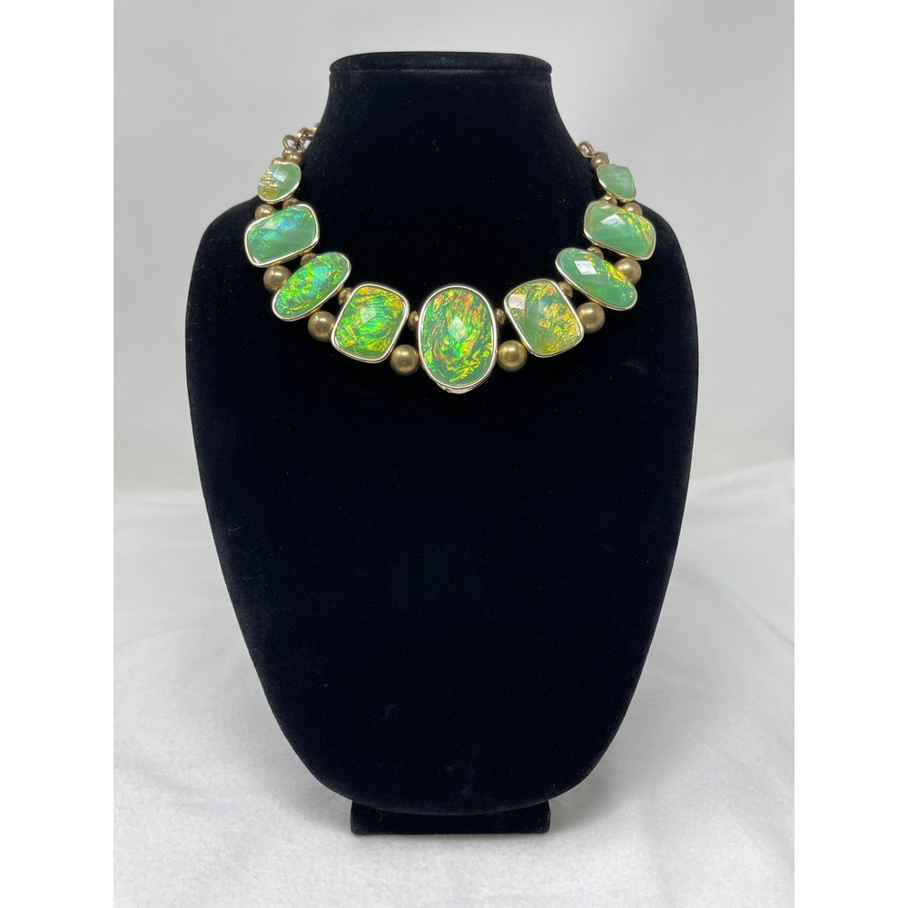 Unbranded Womens Faux Green Opal Statement Necklace OS Green Iridescent Gold